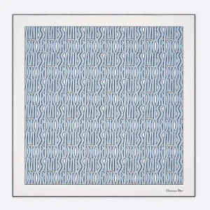 Dior Unisex Miss Dior Allover 90 Square Scarf White and Pale Blue Silk Twill