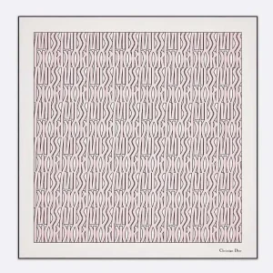 Dior Unisex Miss Dior Allover 90 Square Scarf White and Pale Pink Silk Twill