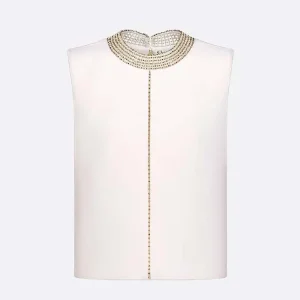 Dior Women Embroidered Top White Wool and Silk