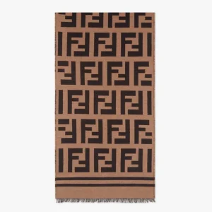 Fendi Unisex Scarf Beige Wool and Silk Scarf-Brown