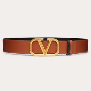 Valentino Women Reversibl VLogo Signature Belt in Glossy Calfskin 40mm-Brown