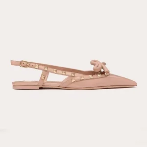 Valentino Women Rockstud Bow Slingback Ballerinas in Patent Leather-Pink