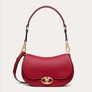 Valentino Women Small Valentino Garavani Ohval Shoulder Bag in Nappa Calfskin-Red