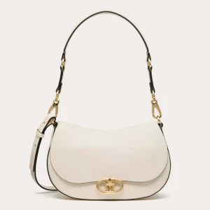 Valentino Women Small Valentino Garavani Ohval Shoulder Bag in Nappa Calfskin-White