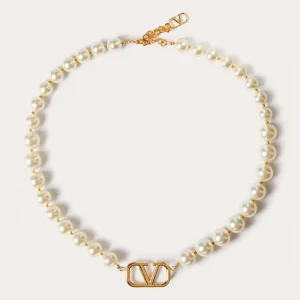 Valentino Women VLogo Signature Metal Necklace with Swarovski® Pearls