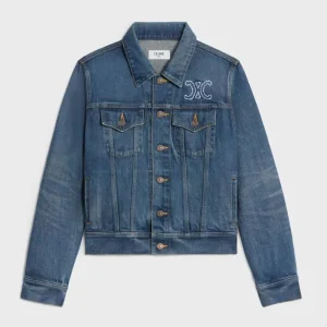 Celine Men Trucker Jacket in Dark Union Wash Denim RV02E930F