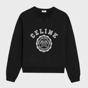 Celine Women Blason Loose Sweatshirt in Cotton Fleece-Black