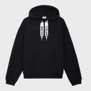 Celine Women Loose Hoodie in Cotton Fleece-Black 2Y468670Q