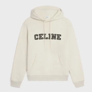 Celine Women Loose Hoodie in Cotton Fleece-White