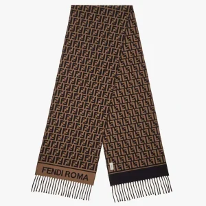 Fendi Unisex FF Scarf Brown Wool and Cashmere Scarf