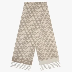 Fendi Unisex FF Scarf Dove Gray Wool and Cashmere Scarf