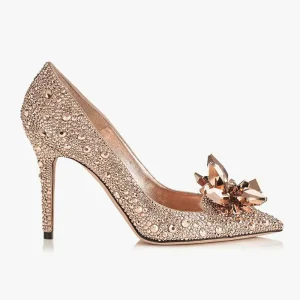 Jimmy Choo Women Avril Rose Gold Crystal Covered Pointy Toe Pumps