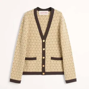 Valentino Men Wool Cardigan with Toute La V Pattern