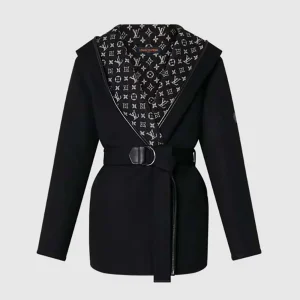 Louis Vuitton LV Women Belted Short Wrap Pea Coat-Black / White 1A99KC