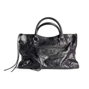 Balenciaga Women Le City Medium Bag in Black Arena Lambskin