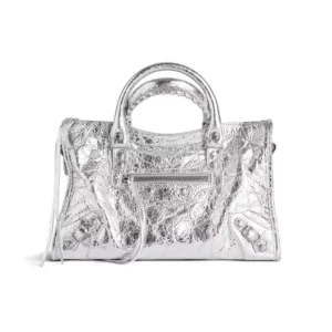 Balenciaga Women Le City Small Bag Metallized in Silver