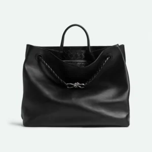 Bottega Veneta Women Large Andiamo in Silky Calf Leather-Black/Silver