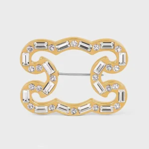 Celine Women Triomphe Frame Sparkle Brooch in Strass Brass with Gold Finish and Steel