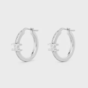 Celine Women Triomphe Sparkle Hoops in Strass and Brass with Rhodium Finish