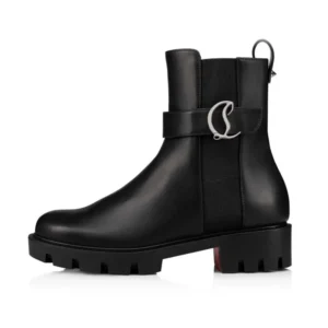 Christian Louboutin Women CL Chelsea Booty Lug Low Boots Calf Leather-Black