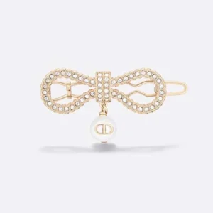 Dior Women Le Nœud de Dior Barrette Champagne-Finish Metal with a White Resin Pearl