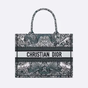 Dior Women Medium Dior Book Tote Blue Embroidery with White Dior Around the World Motif
