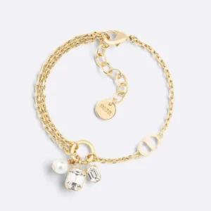 Dior Women Petit CD Bracelet Gold-Finish Metal with a White Resin Pearl and Silver-Tone Crystals
