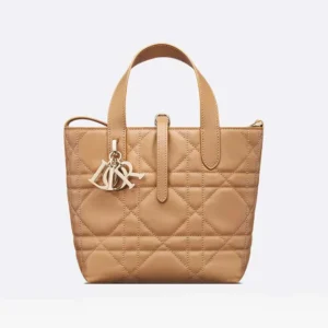 Dior Women Small Dior Toujours Vertical Tote Bag Medium Tan Macrocannage Calfskin