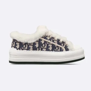 Dior Women Walk’n’Dior Platform Sneaker Deep Blue Dior Oblique Embroidered Cotton