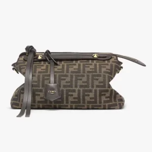 Fendi Unisex By The Way Soft Medium Brown FF Jacquard Fabric Bag