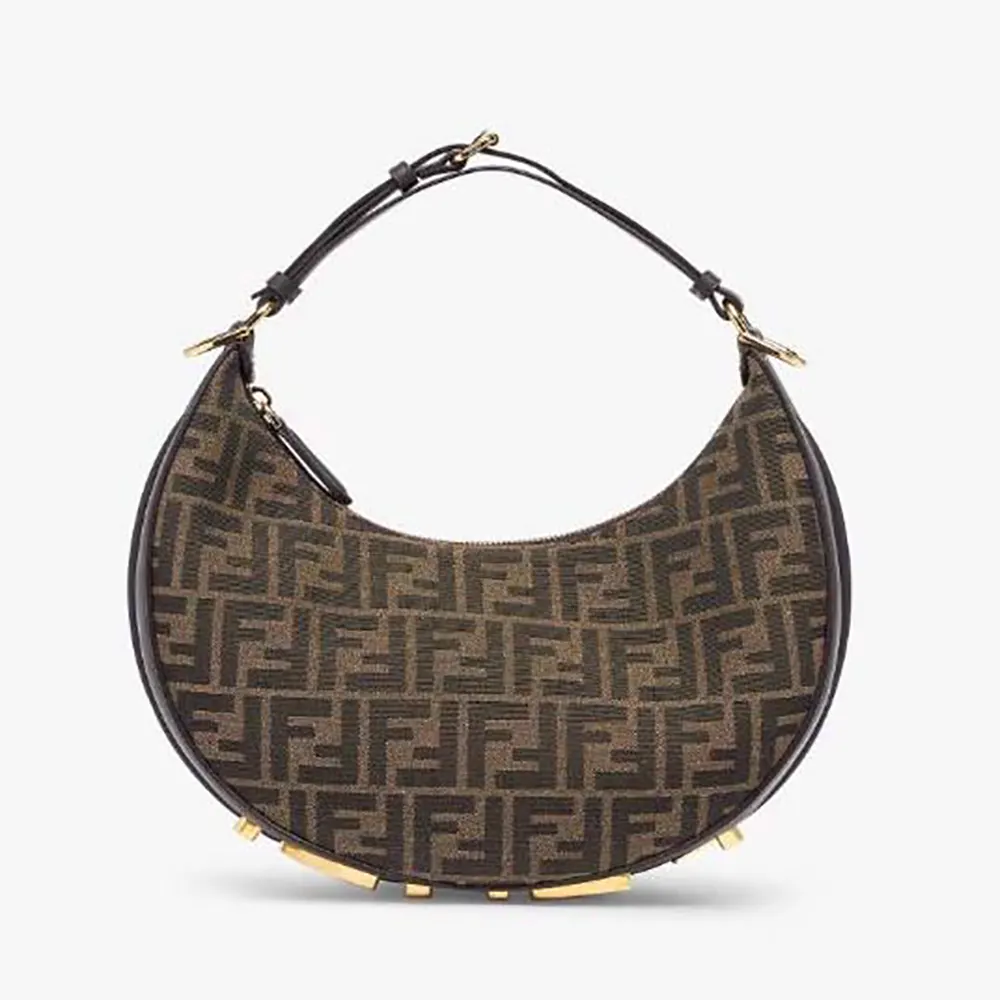 Fendi Women Fendigraphy Small Brown FF Jacquard Fabric Bag