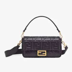 Fendi Women Medium Baguette Black Leather Bag