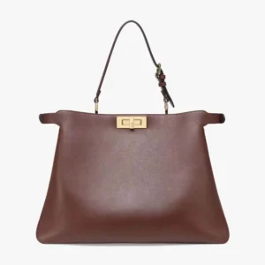 Fendi Women Peekaboo Soft Large Dark Brown Leather Bag