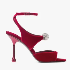 Jimmy Choo Women Orb 95 Ruby Red Velvet Sandals