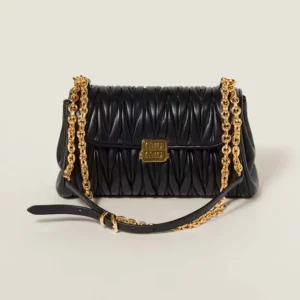 Miu Miu Women Matelassé Nappa Leather Shoulder Bag-Black