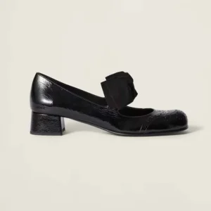 Miu Miu Women Patent Leather Pumps with Bow-Black 5I363E