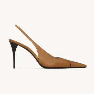 Saint Laurent YSL Women Babylone Breteuil Slingback Pumps in Smooth Leather-Brown