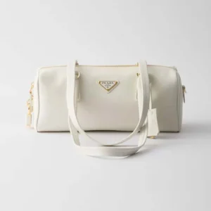 Prada Women Medium Leather Top-handle Bag with Padlock-White 1BB127