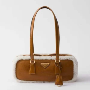 Prada Women Medium Shearling Two-handle Bag-Brown 1BB124