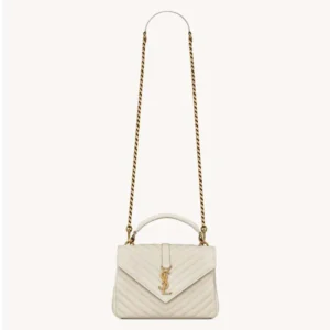Saint Laurent YSL Women College Medium in Quilted Leather-White