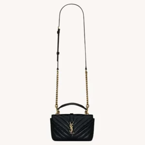 Saint Laurent YSL Women College Mini Chain Bag in Shiny Crackled Leather-Black