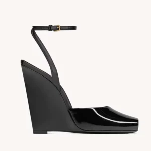 Saint Laurent YSL Women La Scandale Wedges in Patent Leather-Black