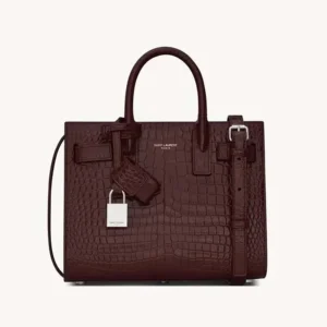 Saint Laurent YSL Women Sac De Jour in Crocodile Embossed Leather Nano-Maroon