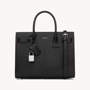 Saint Laurent YSL Women Sac De Jour in Embossed Crocodile Leather Baby-Black