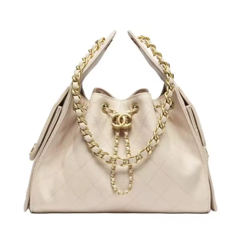 Chanel Women 25 Small Handbag Grained Calfskin Gold Tone Metal-Beige