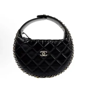 Chanel Women CC Small Flap Hobo Bag Grained Calfskin Gold Tone Metal Black