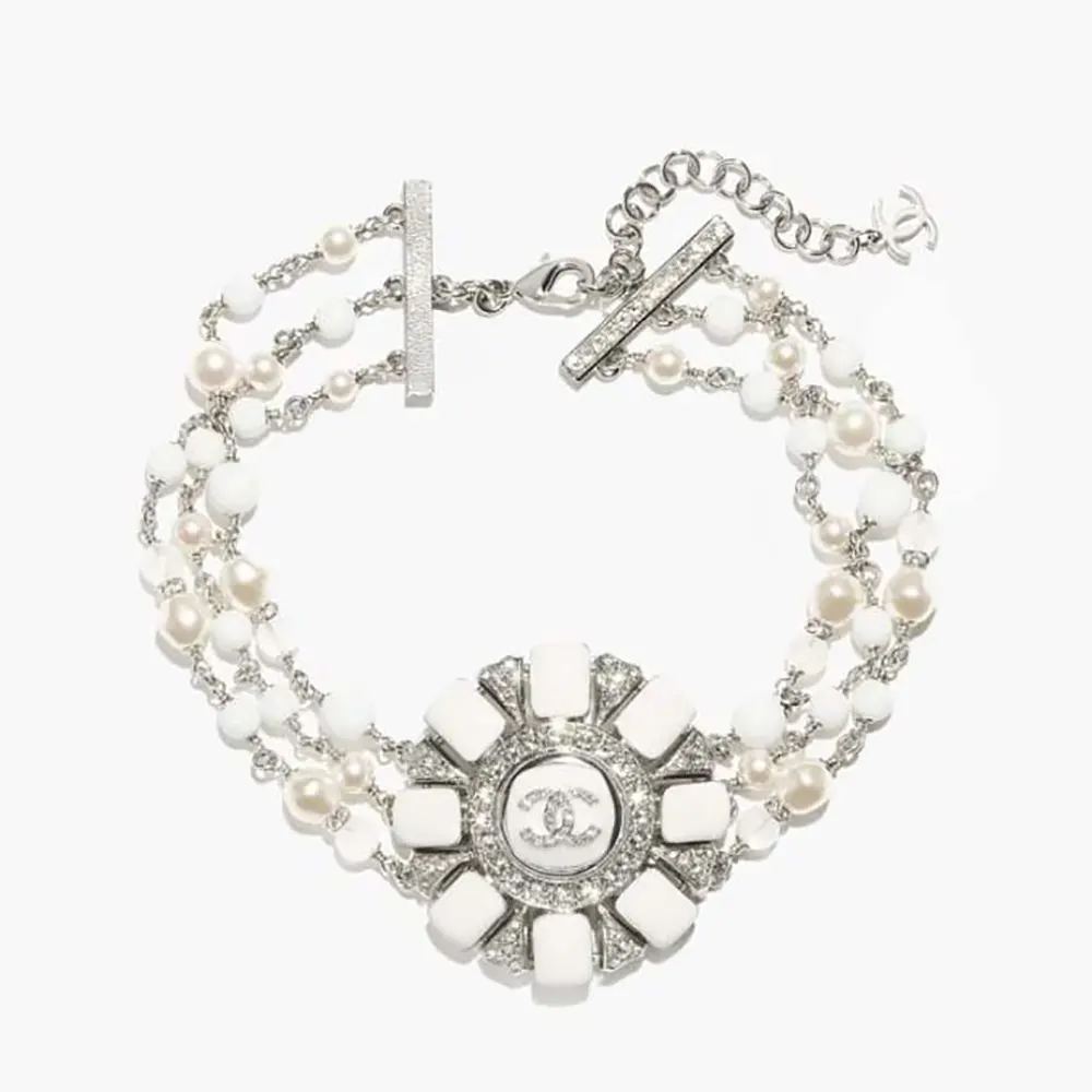 Chanel Women Choker Metal Resin Glass Pearls Natural Stones Strass