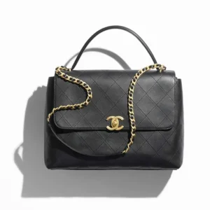 Chanel Women Maxi Flap Bag with Top Handle Calfskin Gold Tone Metal AS5543