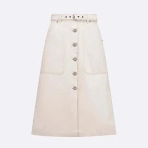 Dior Women Belted Skirt Ecru Cotton Denim with Dior Oblique Interior
