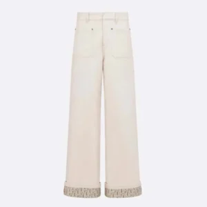 Dior Women Flared Jeans Ecru Cotton Denim with Dior Oblique Interior